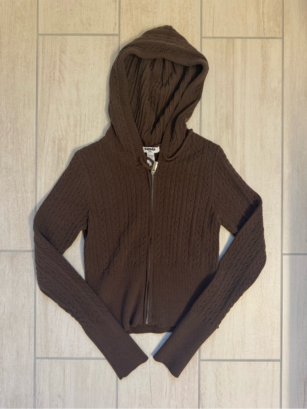 RSQ Brown Cable-Knit Zip Hoodie